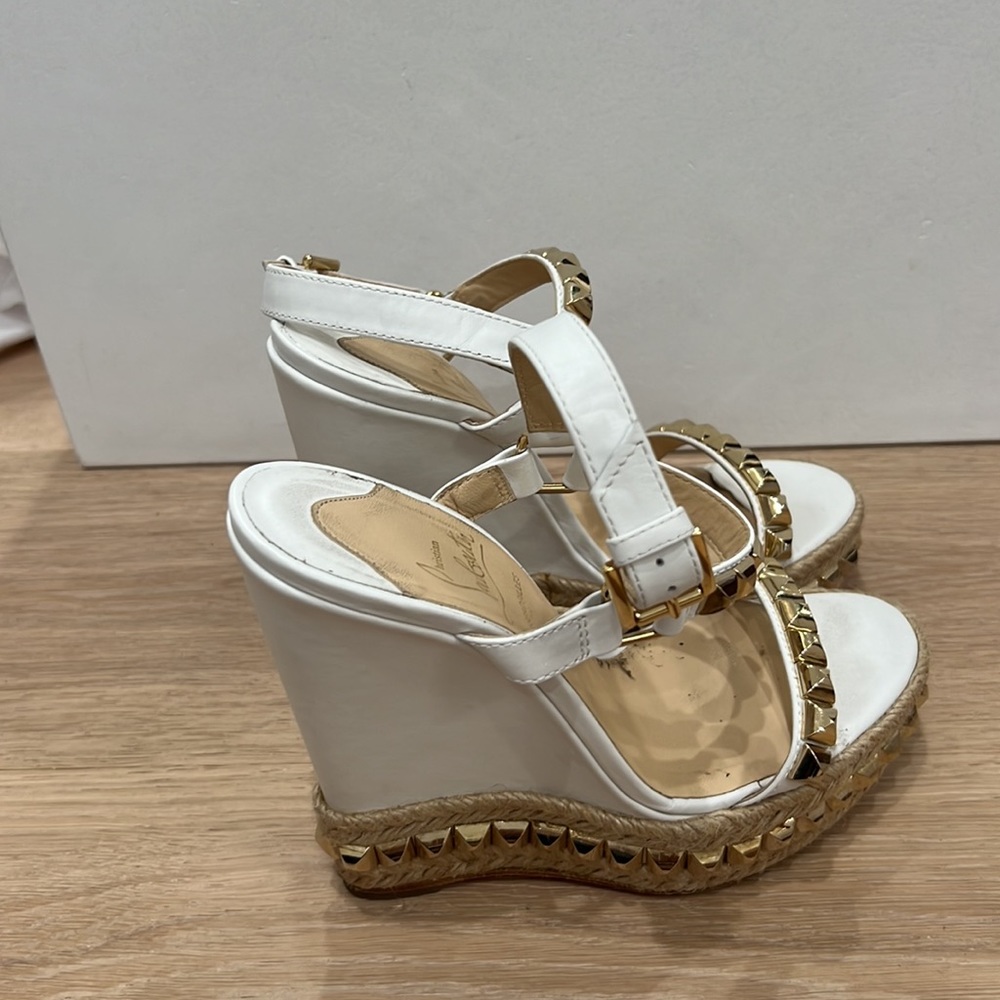 Christian Louboutin Cataclou 140 CAlf:Rope wedge shoe 37 white and gold - Picture 9 of 12